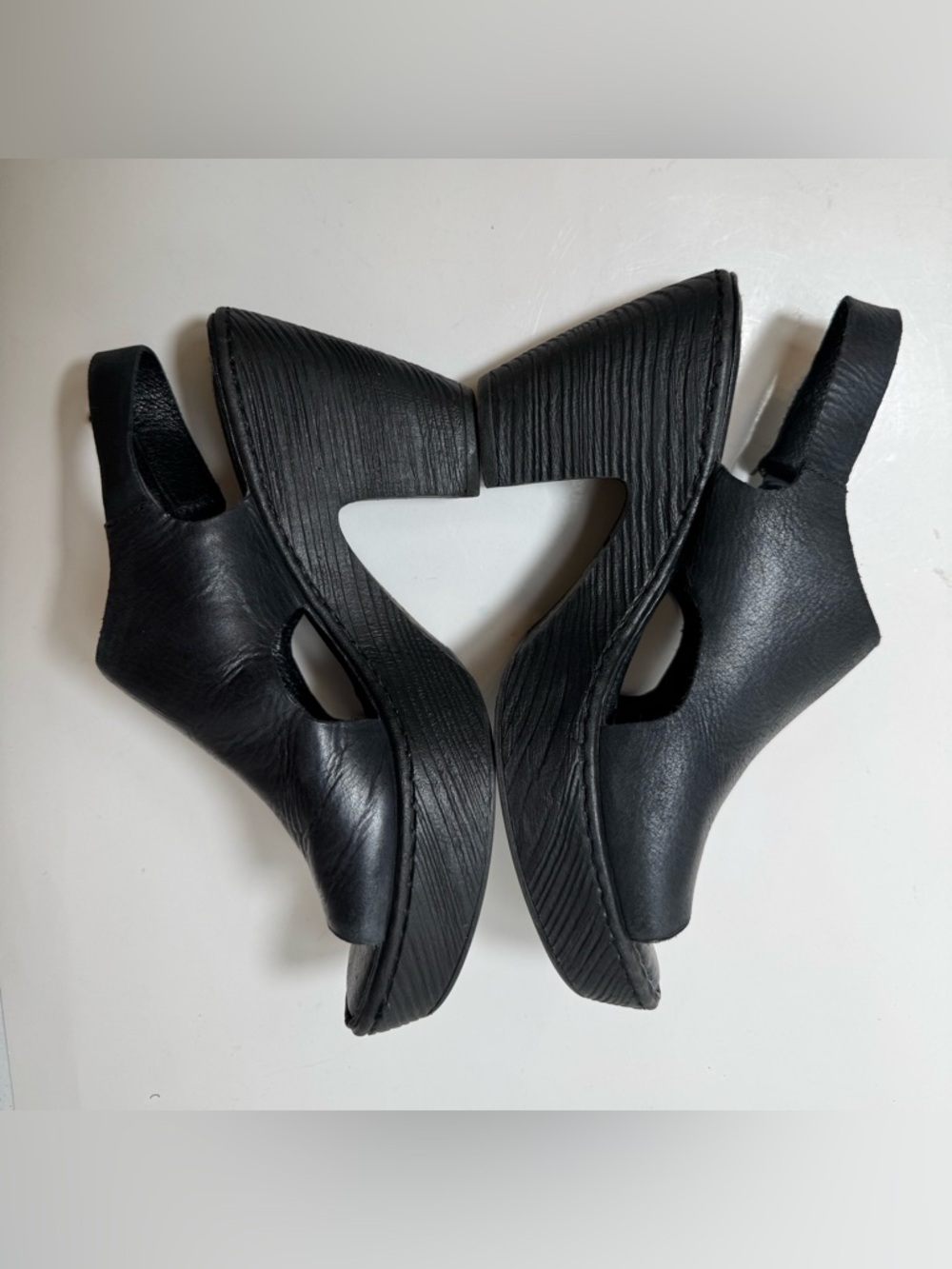 Born Ferlin Sandals Black Womens 8 Leather Platform Heels Chunky Retro Boho 90s - Picture 9 of 12